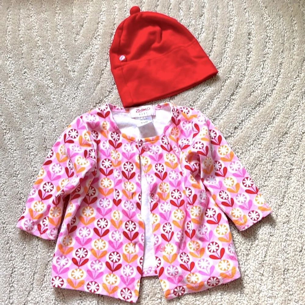 Vintage Zutano Baby Cardigan and Beanie Cap Hat 0-6 months